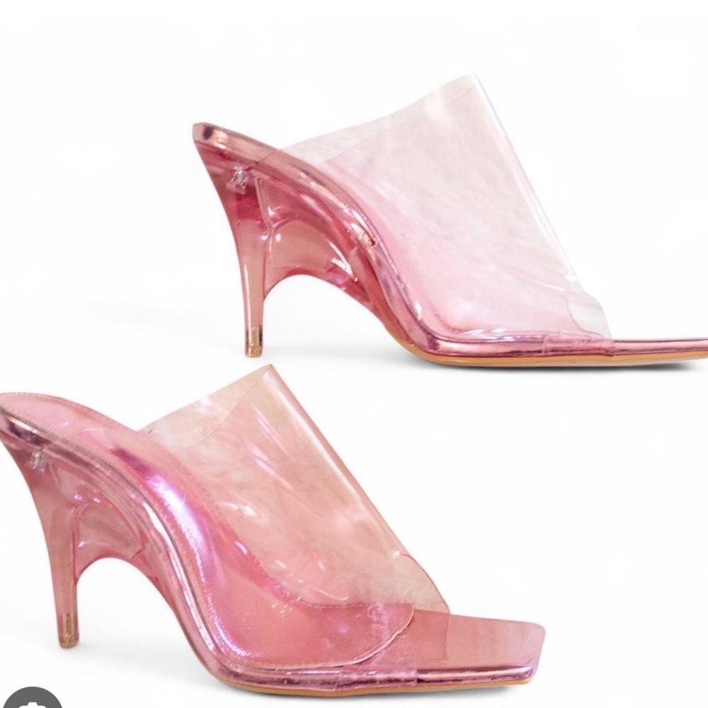 Azalea Wang Celeste 2 Clear Mules -Pink